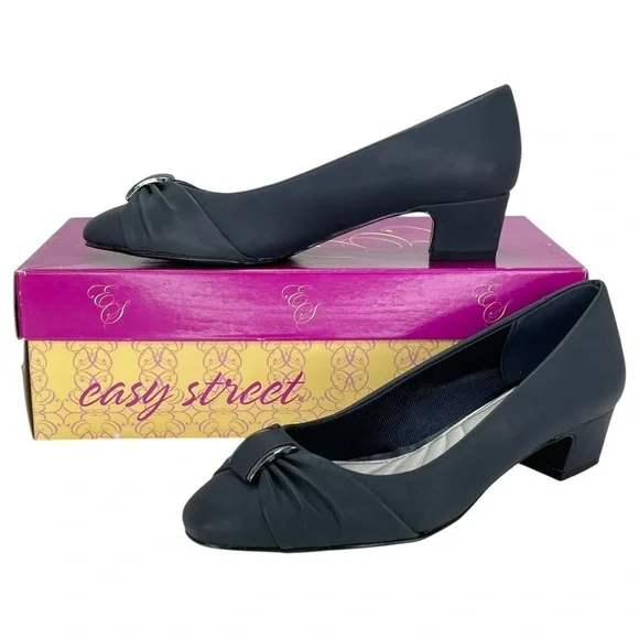 Easy Street Eloise Navy Faux Leather Womens Pumps Size 6W - Picture 11 of 11